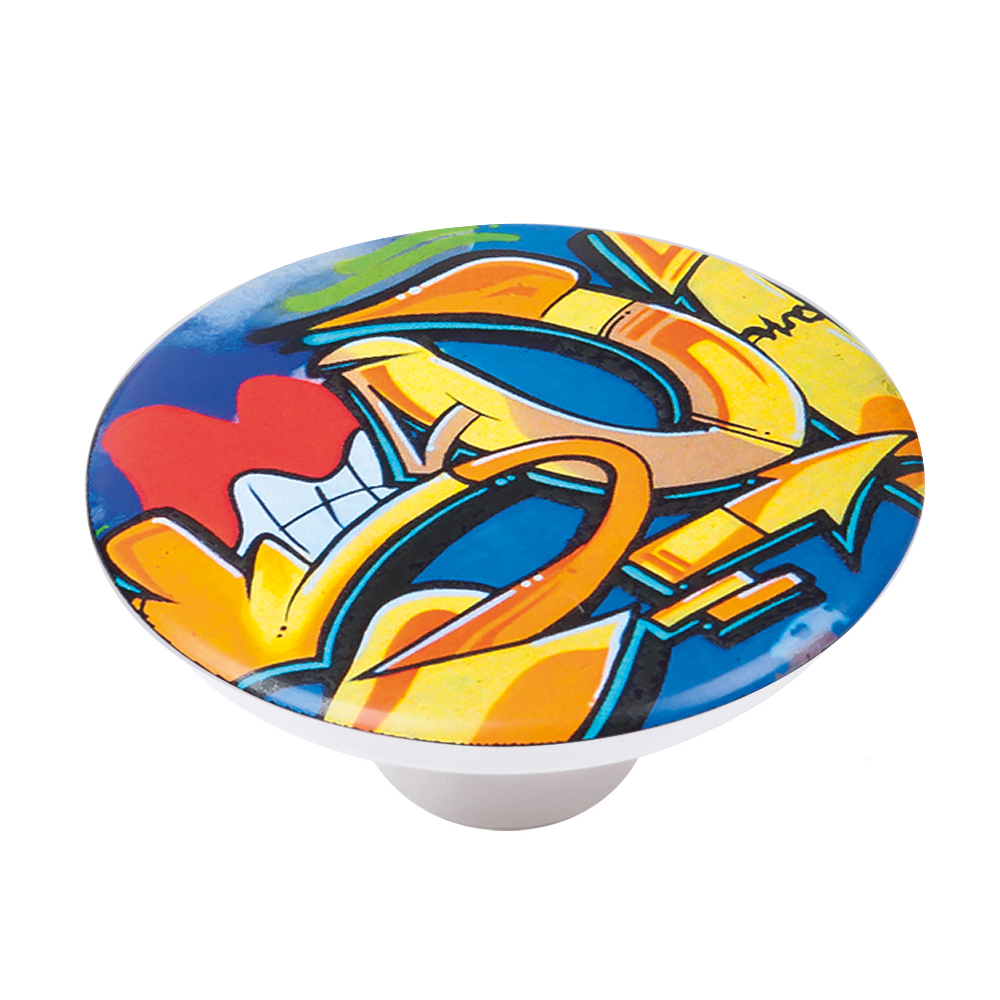 Bouton de meuble abs diamètre 50 mm sérigrafié graffiti 1 lot de 36 piéces - Multicouleur