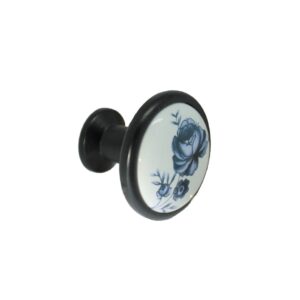 Bouton de meuble en porcelaine blanc, sur base noir mat d 32 mm