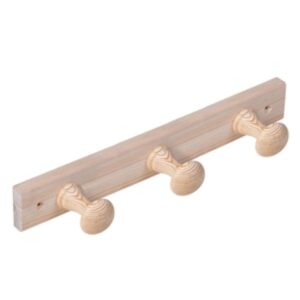 Porte manteau 3 Bouton pin cru vertical lot de 6 piéces – Beige, Bois