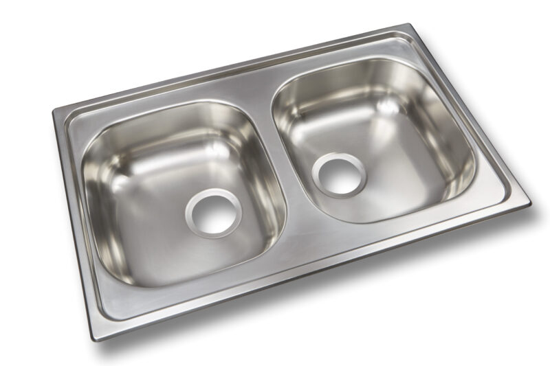 Évier de cuisine, 2 bacs , inox satiné. - Gris / argent, Acier inoxydable