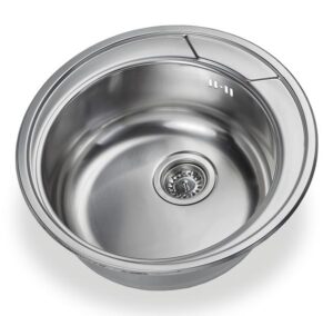 Évier de cuisine, 1 bac rond, inox satiné. – Gris / argent, Acier inoxydable