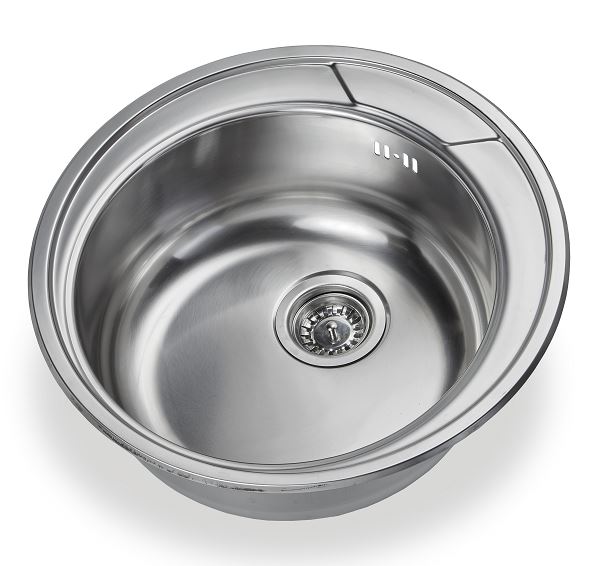 Évier de cuisine, 1 bac rond, inox satiné. - Gris / argent, Acier inoxydable