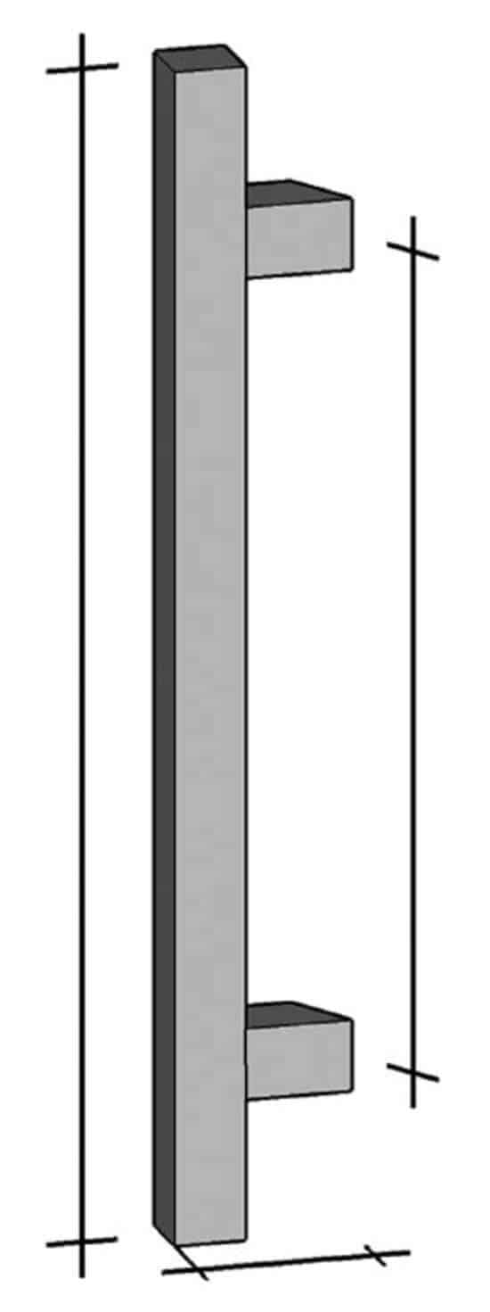 Poignée de tirage Carrée 25x25 mm - Entraxe=350 - S=80 - A=65 - L=500 mm - incliné 60° - INOX 304 poli - Gris / argent, Acier inoxydable - Imagen 3