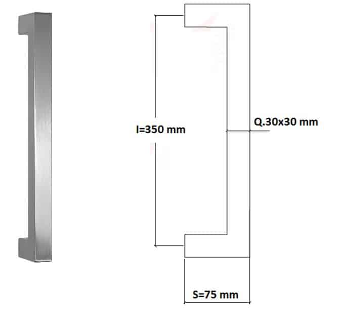 Poignée de tirage Carrée 30x30 mm - Entraxe=350 mm - INOX 304 poli - Gris / argent, Acier inoxydable – Image 4