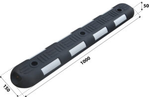 Diviseur de voie l1000x150xh100 mm, en caoutchouc vulcanisé Noir avec bandes réfléchissantes.