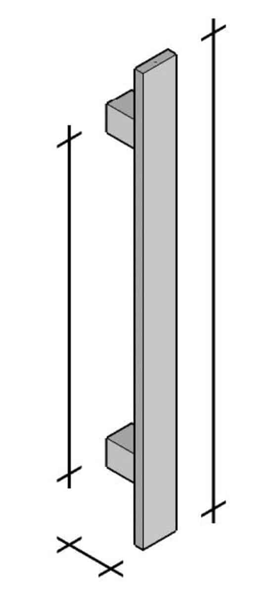 Poignée de tirage Rectangle 40x10 mm - Entraxe=350 - S=55 - L=500 mm - INOX 304 Laqué RAL 9005 Noir Mat - Acier inoxydable - Imagen 3