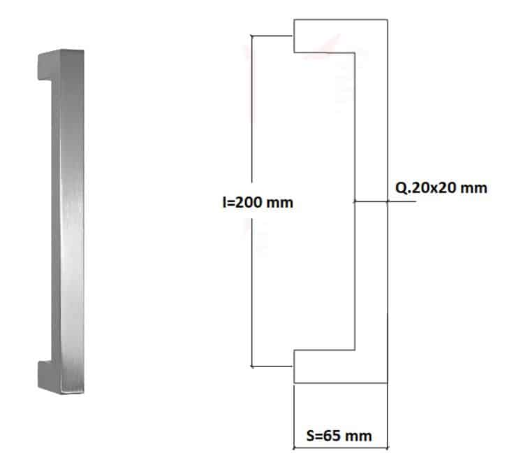 Poignée de tirage Carrée 20x20 mm - Entraxe=200 mm - INOX 304 Laqué RAL 9005 Noir Mat - Acier inoxydable – Image 4