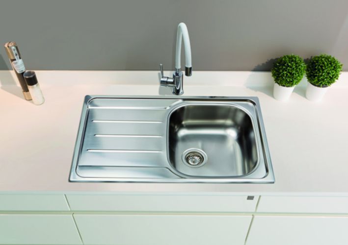 Évier de cuisine, 1 bac plus 1 égouttoir, inox satiné. - Gris / argent, Acier inoxydable – Image 2