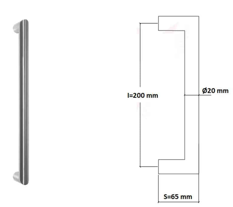 Poignée de tirage Diamètre 20 mm - Entraxe=200 mm - INOX 304 Laqué RAL 9005 Noir Mat - Acier inoxydable - Imagen 4