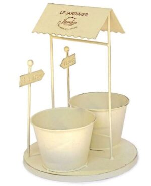 Jardinière en métal double pots avec toit. - Blanc
