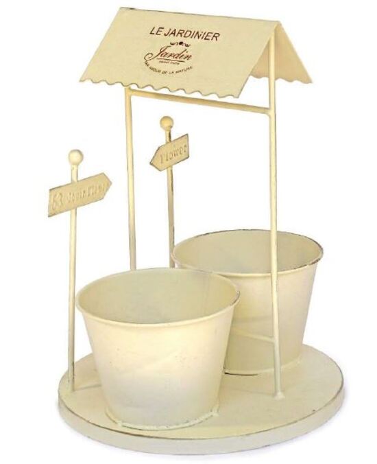 Jardinière en métal double pots avec toit. - Blanc