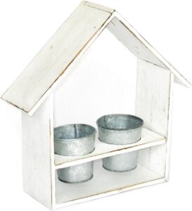 Jardinière maison avec 2 pots en zinc – Blanc, Bois