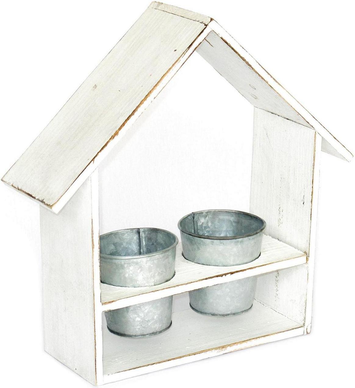 Jardinière maison avec 2 pots en zinc - Blanc, Bois