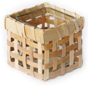 Porte-bougie en fibre de bois , Réceptacle en verre, 7,5 cm. – Beige