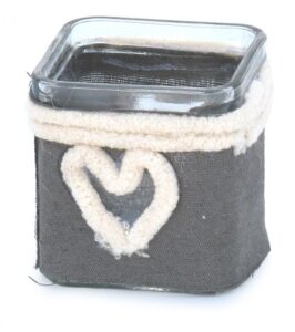 Porte-bougie verre, couvert tissus, décoration de la Saint-Valentin D 7,5cm – Gris / argent, Cristal