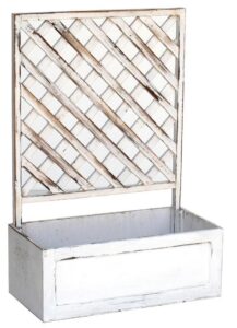 Jardinière en bois peint avec treillis, 33 x 16 x hauteur 48,5cm – Blanc