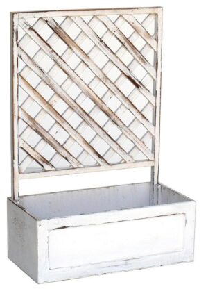 Jardinière en bois peint avec treillis, 33 x 16 x hauteur 48,5cm - Blanc