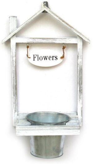 Jardinière en bois, avec Pot en metal - Blanc