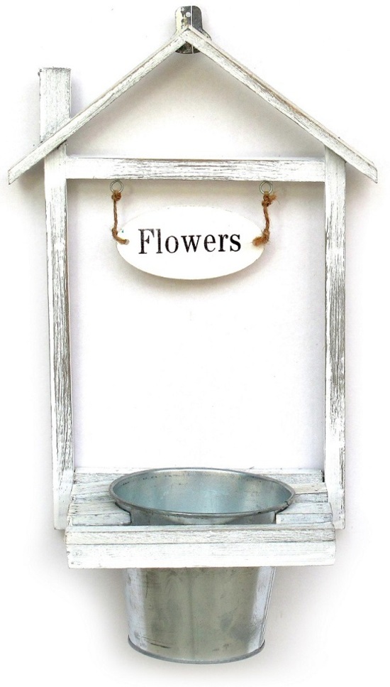 Jardinière en bois, avec Pot en metal - Blanc