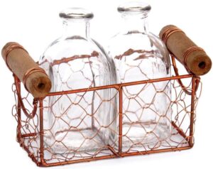 Porte 2 bouteilles  en cuivre 13x7x hauteur 6,5 cm avec 2 bouteilles 5×5 x hauteur 11cm 125 ml – Orange / cuivré