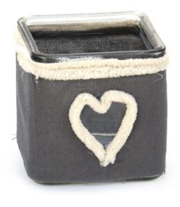 Porte-bougie verre, couvert tissus, décoration de la Saint-Valentin D 10cm – Gris / argent, Cristal
