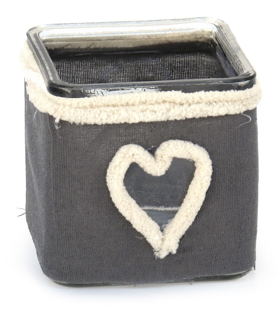 Porte-bougie verre, couvert tissus, décoration de la Saint-Valentin D 10cm - Gris / argent, Cristal