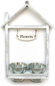 Jardinière double en BOIS, avec 2 Pots en zinc – Beige