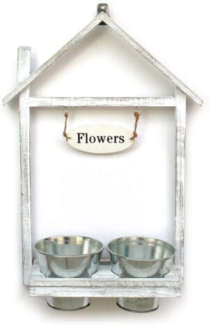Jardinière double en BOIS, avec 2 Pots en zinc - Beige