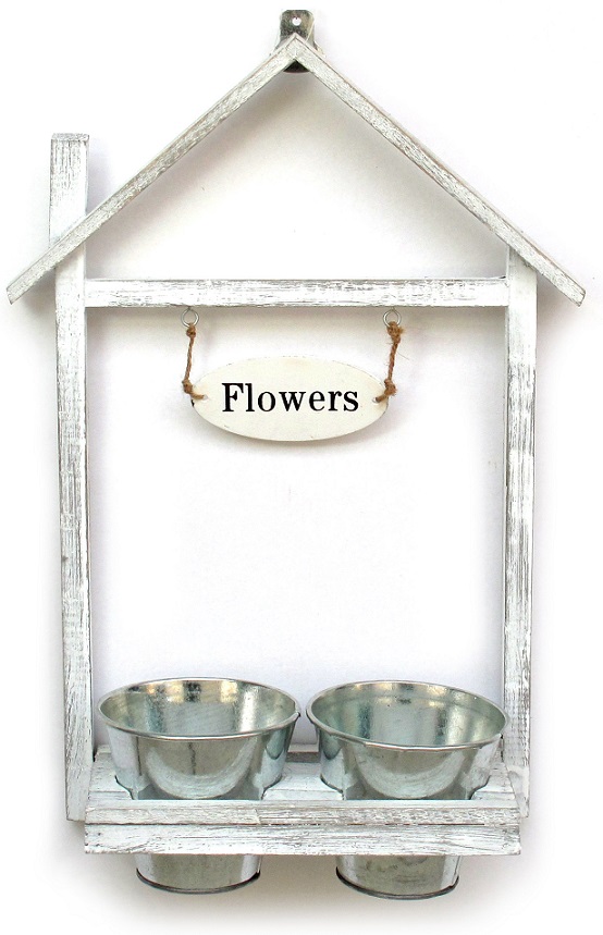 Jardinière double en BOIS, avec 2 Pots en zinc - Beige