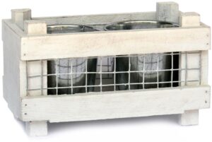 Support jardinière avec 2 pots en zinc – Blanc, Bois