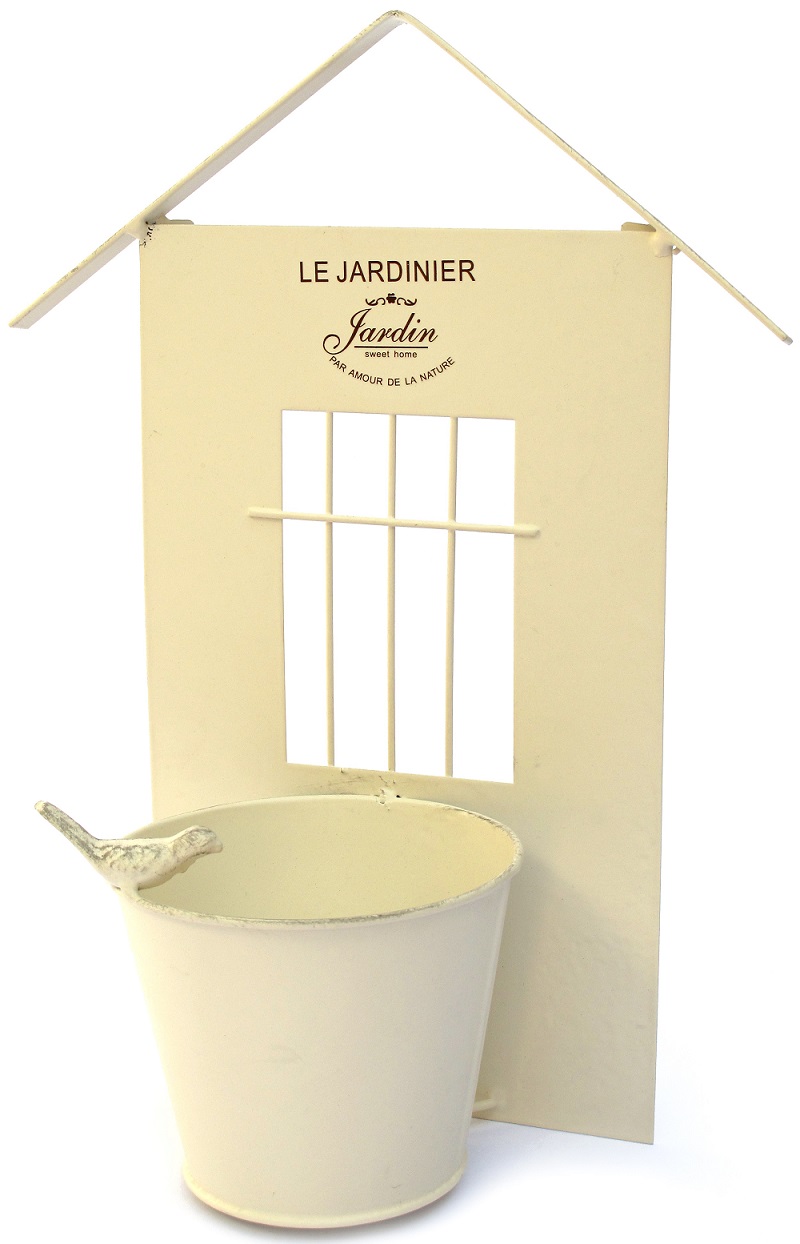Jardinière métal beige "Le Jardinier", a suspendre H 38cm,