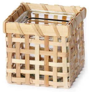 Porte bougie fibre de bois, 12 cm, Réceptacle en verre – Beige