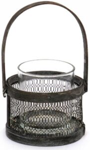 Porte 2 bougies en fer, avec 1 coupes en verre – Anthracite