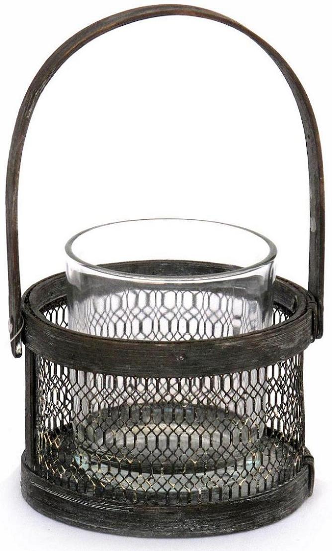 Porte 2 bougies en fer, avec 1 coupes en verre - Anthracite
