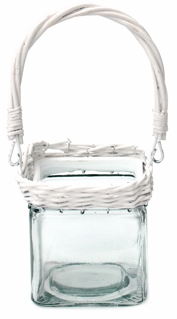 Bougeoir avec ance en verre et osier - Incolore / transparent, Cristal