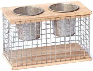 Petite jardinière double en grillage en fer, avec 2 Pots – Gris / argent, Bois