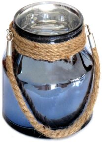 Bougeoir en verre bleu avec corde – Cristal