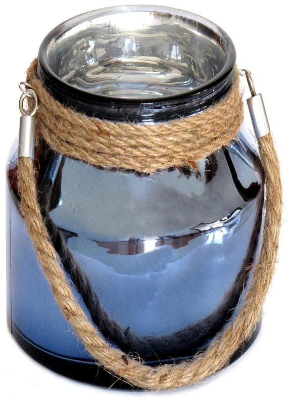 Bougeoir en verre bleu avec corde - Cristal
