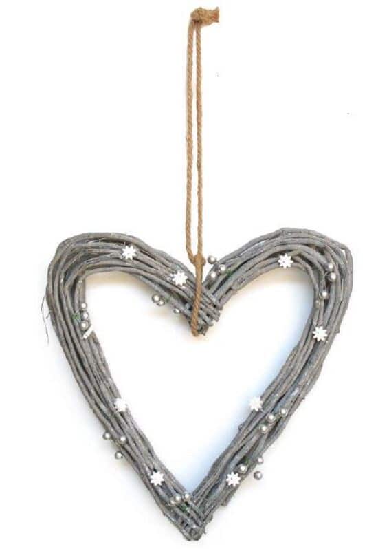 Coeur en osier 52x5 x h49cm a suspendre GRIS