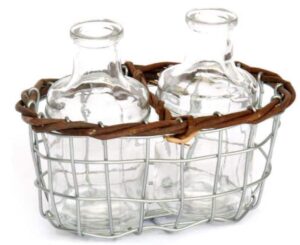 Support en osier et fer 24x10x h6/20cm pour 3 bocaux 7 x h11,5cm 200 ml