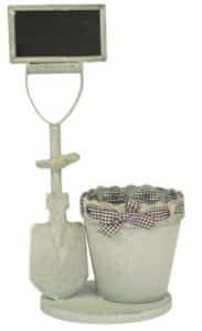Support 21×16 x h38cm et 1 pots diamètre 13x h13cm en métal gris avec ardoise