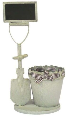 Support 21x16 x h38cm et 1 pots diamètre 13x h13cm en métal gris avec ardoise