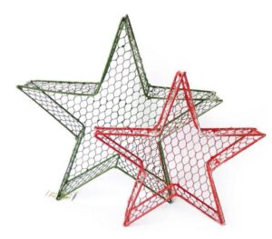 2 Etoiles en fil de fer 30×6 x h29cm plus 40×8 x h38cm rouge et verte
