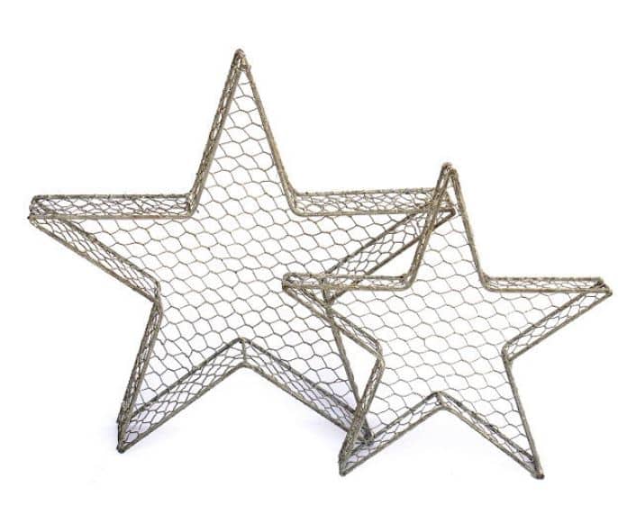 2 Etoiles en fil de fer 30x6 x h29cm plus 40x8 x h38cm beige