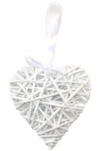 Coeur en osier 20x4x h20cm a suspendre BLANC Lot de 6