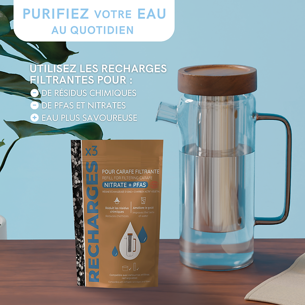 Recharge pour carafe filtrante PFAS ou nitrates Charbon actif lot 3 filtres - Noir – Image 2