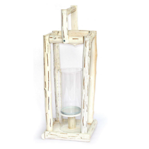 Grande lanterne en bois blanc 22×22 x h50/60cm avec verre