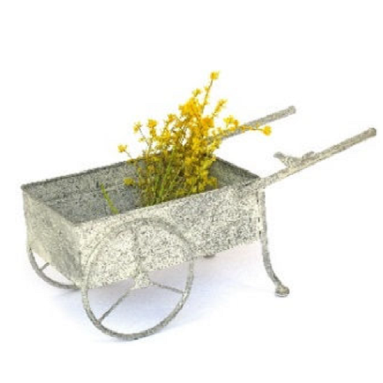 Jardinière brouette en métal gris 52x21 x h24cm Pot de fleurs 30x20xh10cm - Gris / argent, Fer - Imagen 2
