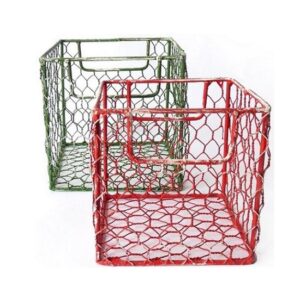 2 cubes en grillage 12×12 x h12cm plus 14×14 x h14cm rouge et vert Lot de 2 – Fil de fer galvanisé