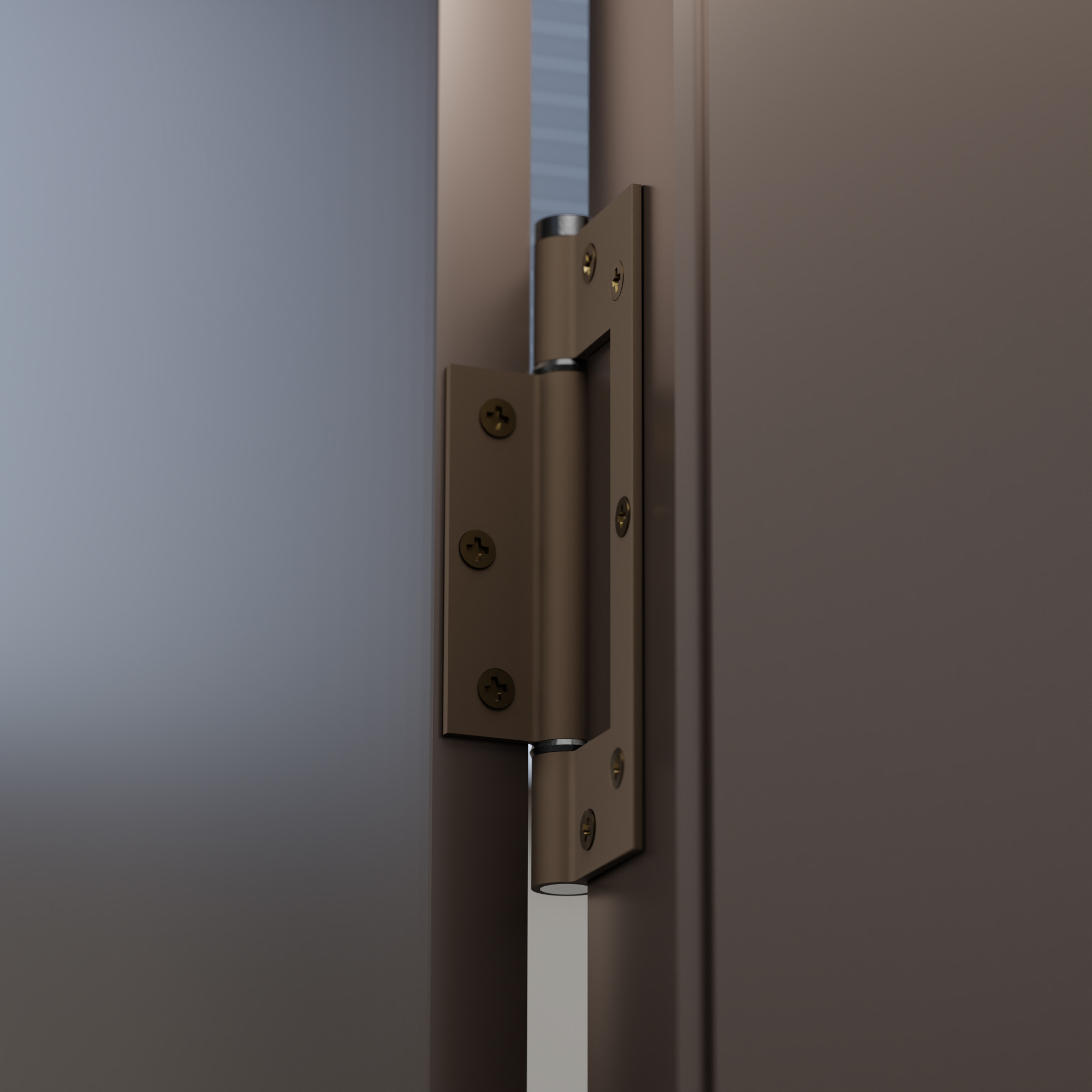 Charnière simple action à ressort, 150X40 mm, en aluminium anodisée bronze posée totalement en applique, a lame centrée. <br /> - Orange / cuivré – Image 3